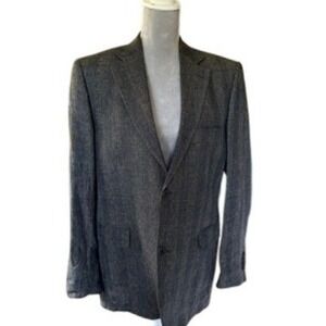TED BAKER Mens Charcoal Grey Windowpane Linen Blend Two Button Blazer Jacket 40R